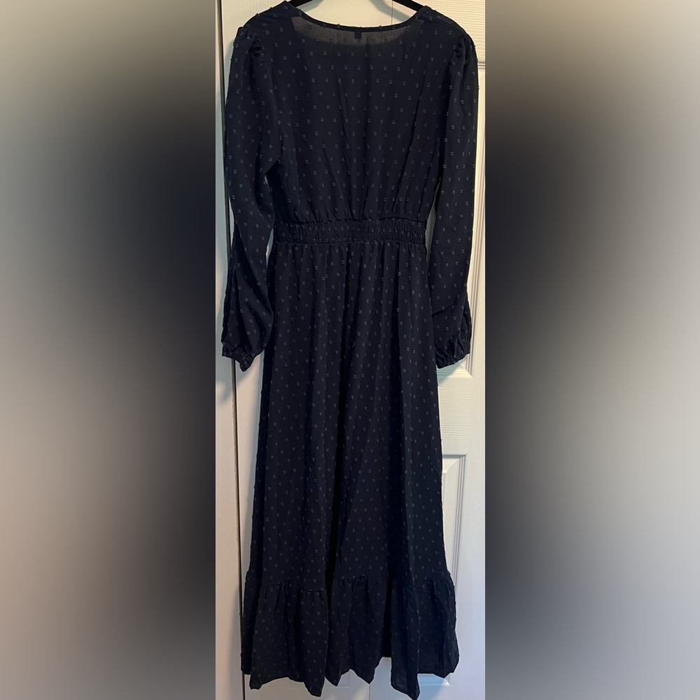 Women's Navy Blue Cottagecore Long Sleeved Maxi Dress - Picture 4 of 4